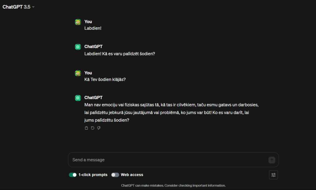 ChatGPT sarakste latviski