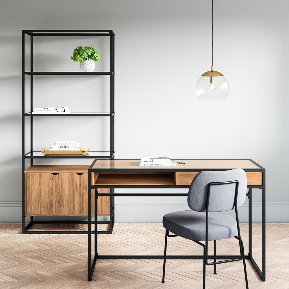 Moderna, minimālistiska jaukto materiālu darba istaba
