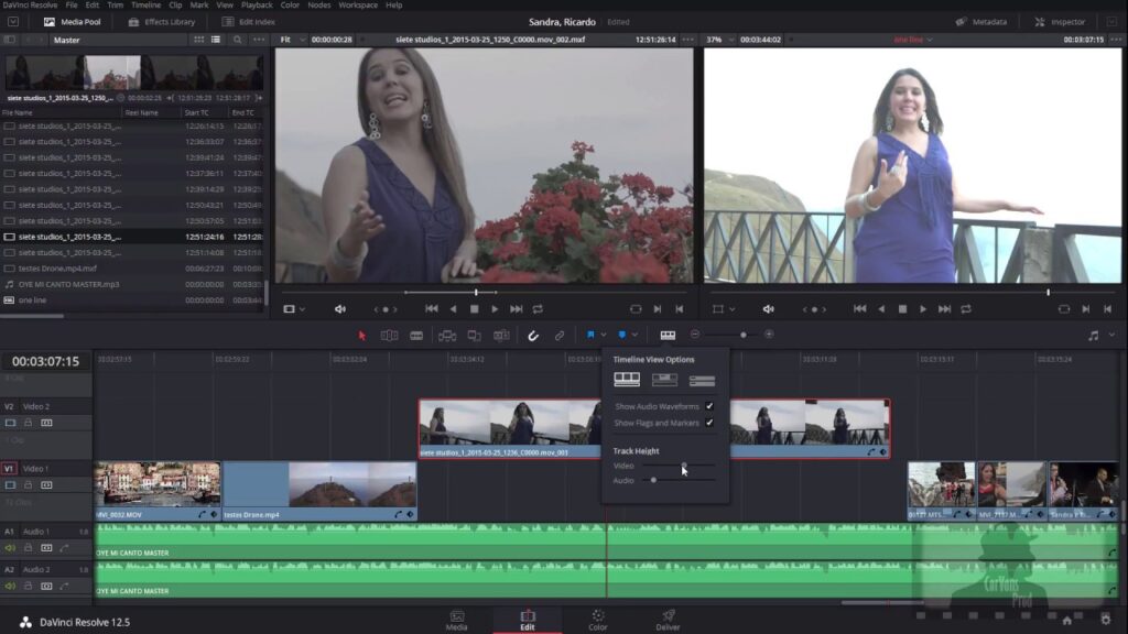 ''DaVinci Resolve'' rediģēšanas aplikācija darbībā