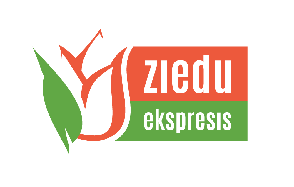 Ziedu ekspresis logo, zaļā un viegli oranžā krāsā