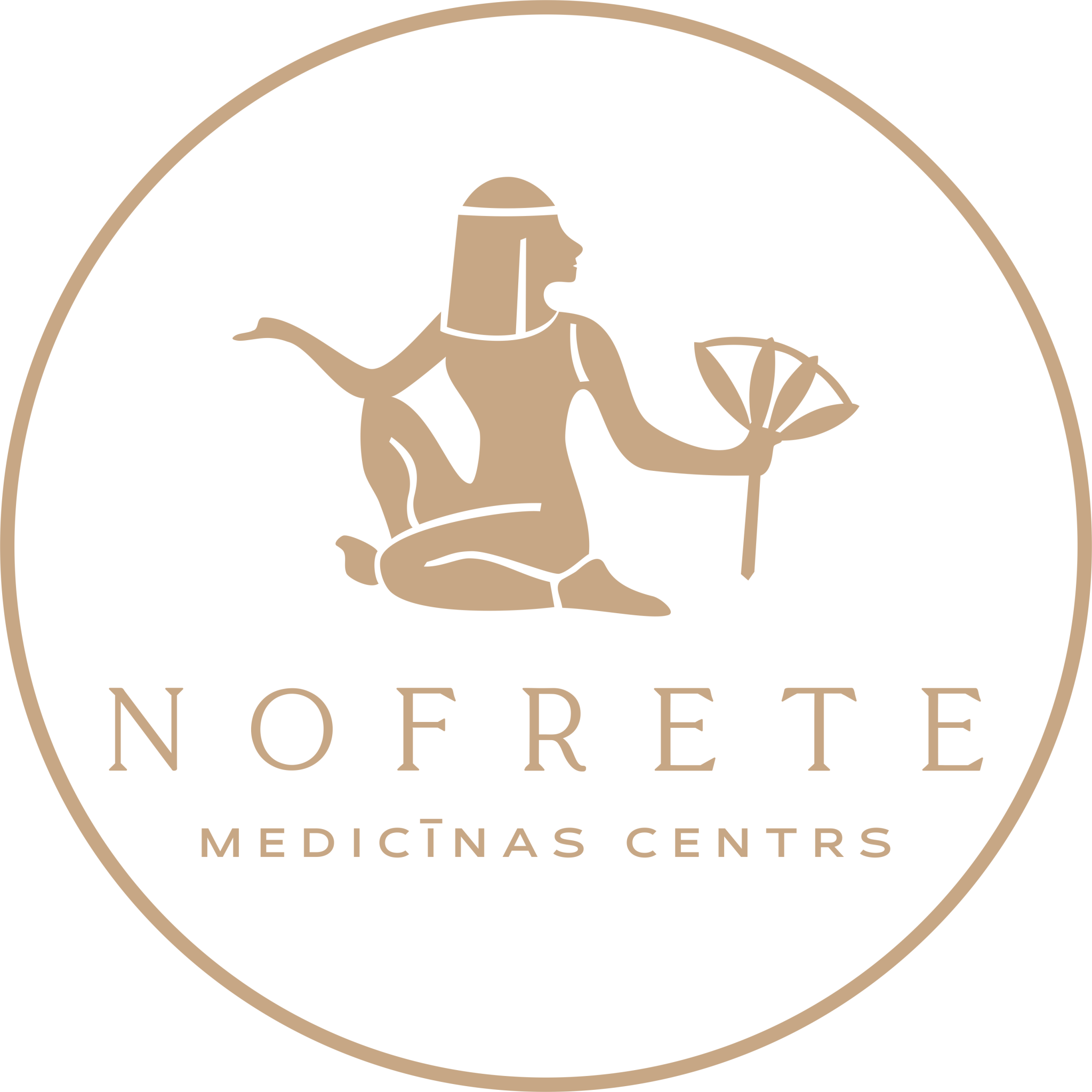 Skaistumkopšanas uzņēmuma Nofrete logotips zelta toņos