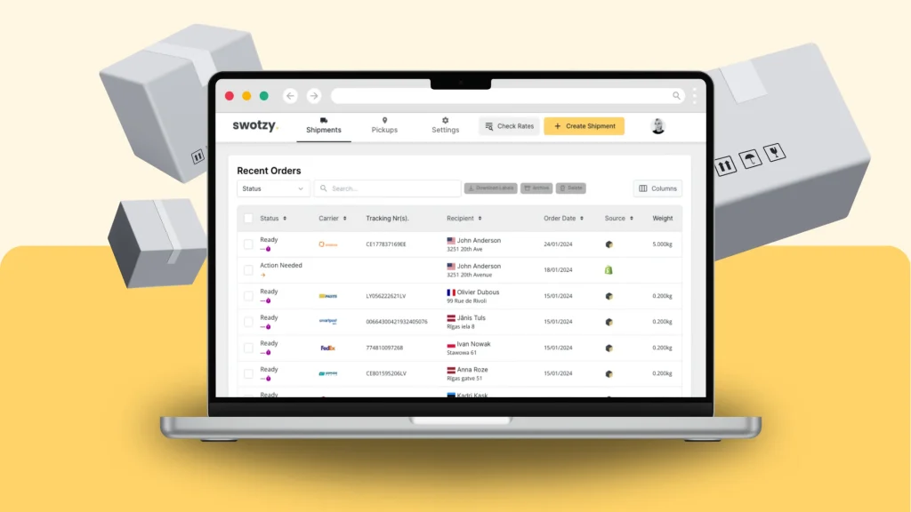 Swotzy mājaslapa atvērta datorā