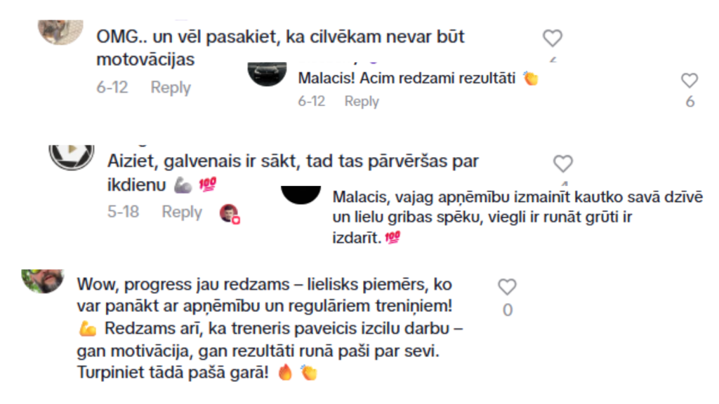 Pozitīvie "TikTok prese" komentāri