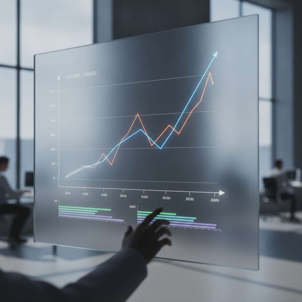 Datora ekrānā redzama līniju diagramma ar augošu datu līkni