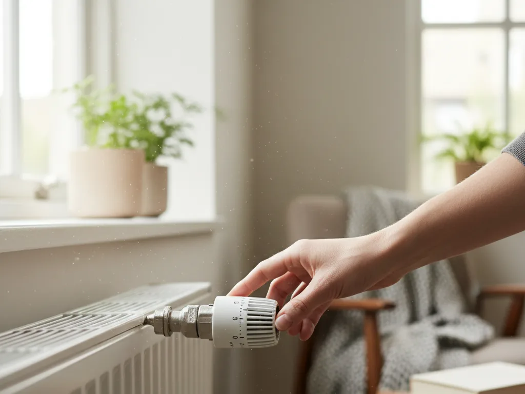 Radiatora termostata regulators un rokas, kas to pagriež