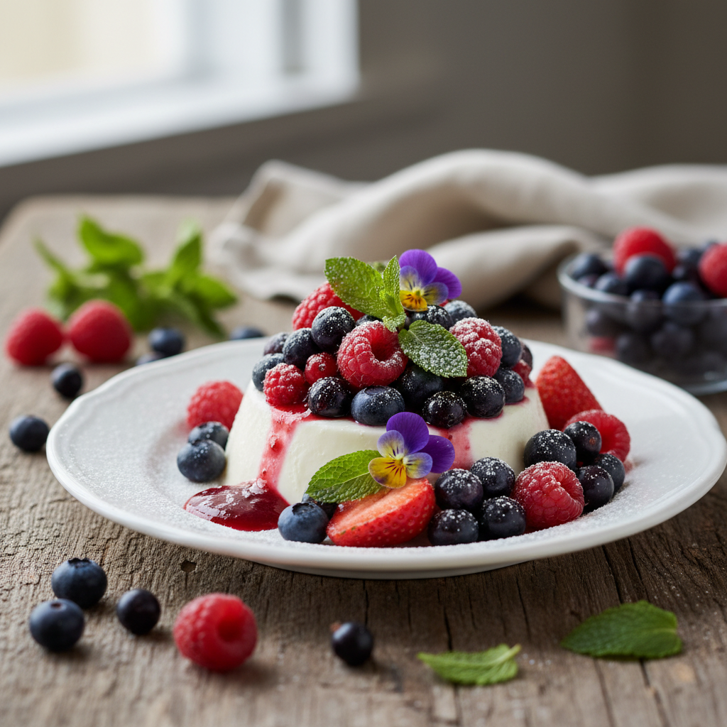 Šķīvītī vegānisks deserts ar ogām un riekstiem
